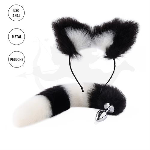 Plug cola de gato + orejas de gato blancas y negras